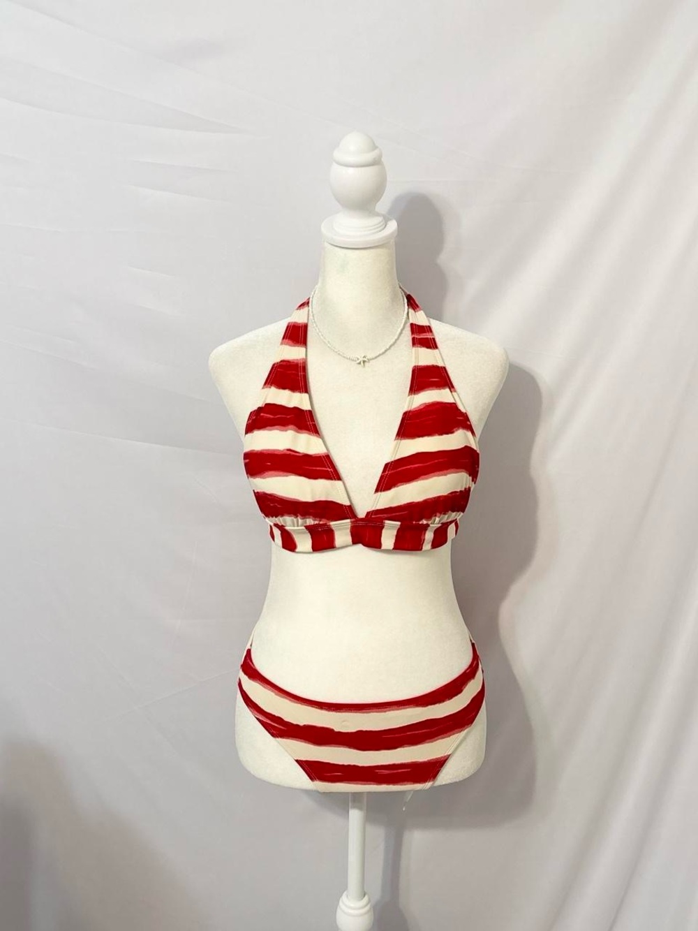 Vintage Y2k Red and White Stripped Catalina Halter Bikini
